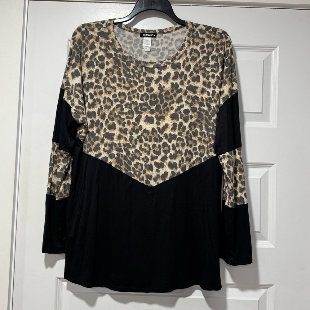 HEIMISH USA Leopard and Black Long Sleeve Top 04-0150 - Picture 2 of 6
